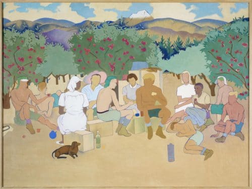 The Apple Pickers, painting by Rita Angus at the Suter Art Gallery Nelson