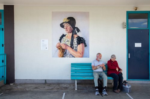Picture by Tim Cuff 23 April 2021 - MakeShiftSpaces Artwalk, Margorie Naylor's 1941 oil Portrait of Mrs Perrine Moncrief, installed at Nelson Bus Station, Nelson, New Zealand