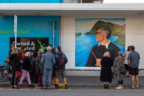Picture by Tim Cuff 23 April 2021 - MakeShiftSpaces Artwalk dawn blessing and speeches at the Suter Gallery, Nelson, New Zealand