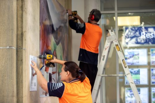 Picture by Tim Cuff 13 April 2021 - MakeShift Spaces Artwalk installations by Paul and Marika from Speedy Signs, Nelson, New Zealand: 'Kiln near Riwaka' by Toss Woollaston