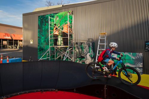 Picture by Tim Cuff 15 June 2021 - Make/Shift Spaces new installation on the ArtWalk, Bill Hammond's All Along the Heaphy Highway, Halifax Street, Nelson, New Zealand