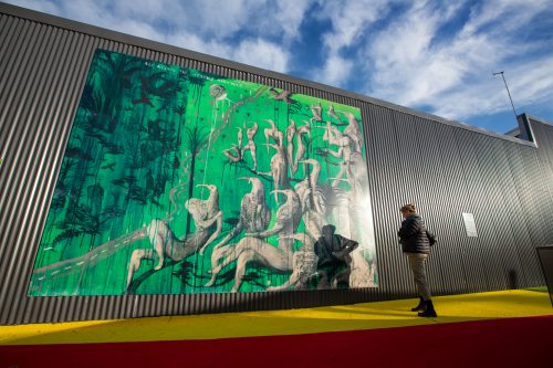 Picture by Tim Cuff 15 June 2021 - Make/Shift Spaces new installation on the ArtWalk, Bill Hammond's All Along the Heaphy Highway, Halifax Street, Nelson, New Zealand