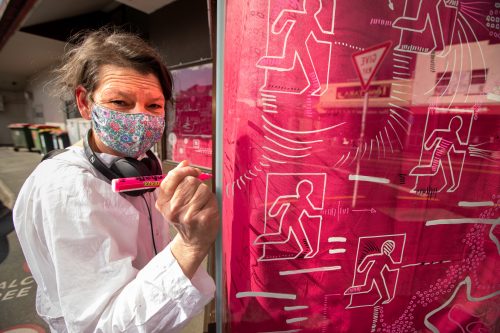 Picture by Tim Cuff 14 September 2021 - MakeShift Spaces installation: artist Ann Braunsteiner at 149  Hardy Street, Nelson, New Zealand