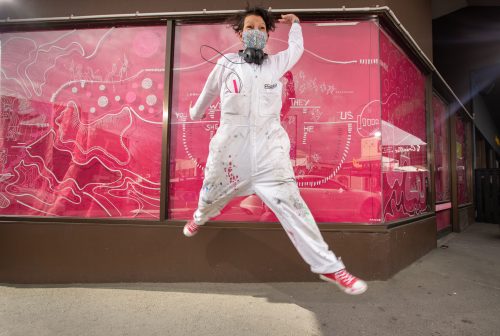 Picture by Tim Cuff 14 September 2021 - MakeShift Spaces installation: artist Ann Braunsteiner at 149  Hardy Street, Nelson, New Zealand