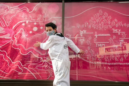 Picture by Tim Cuff 14 September 2021 - MakeShift Spaces installation: artist Ann Braunsteiner at 149  Hardy Street, Nelson, New Zealand