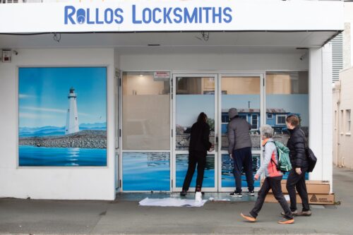 Picture by Tim Cuff 8 July 2024 - Make Shift Spaces Artdoors works being installed, Nelson, New Zealand.