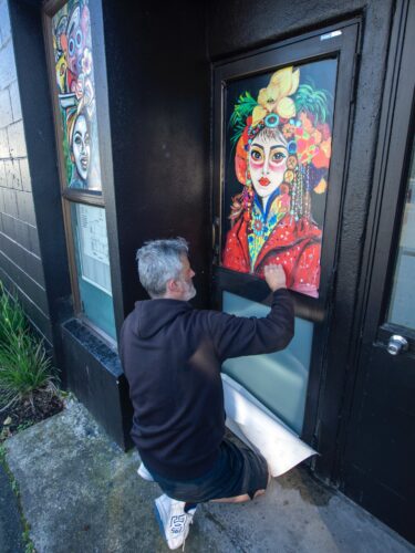 Picture by Tim Cuff - 23 September 2025 -  MakeShift Spaces ArtDoors pieces and murals with their artists, Nelson, New Zealand.