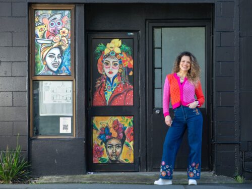 Picture by Tim Cuff - 23 September 2025 -  MakeShift Spaces ArtDoors pieces and murals with their artists, Nelson, New Zealand.